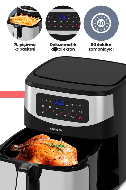 Grandchef 9.2 Litre Inox Geniş Hazneli 3xl Dokunmatik 10 Ön Ayarlı Airfryer Sıcak Hava Fritözü
