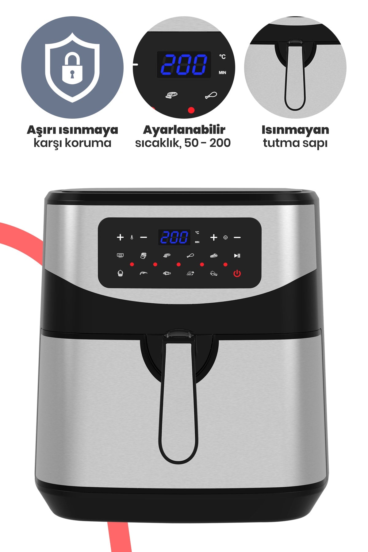 Grandchef 9.2 Litre Inox Geniş Hazneli 3xl Dokunmatik 10 Ön Ayarlı Airfryer Sıcak Hava Fritözü
