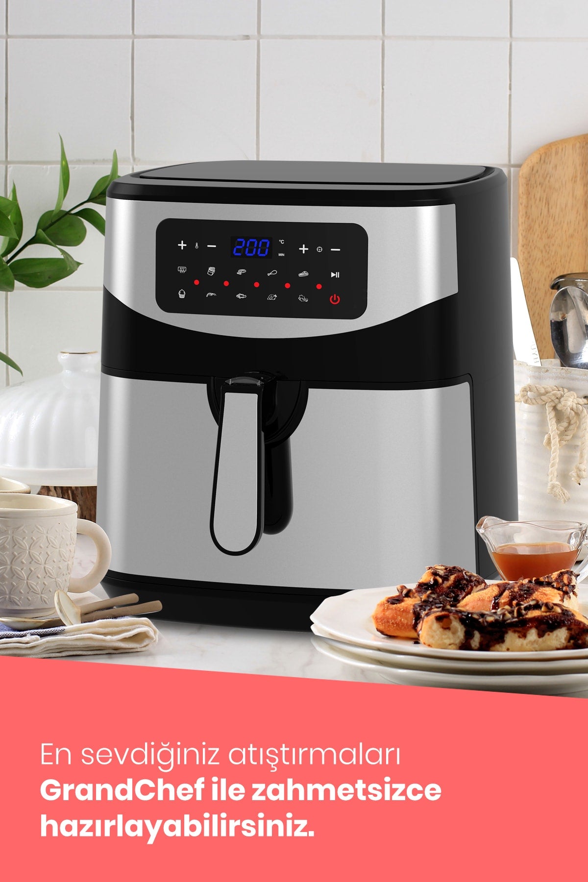 Grandchef 9.2 Litre Inox Geniş Hazneli 3xl Dokunmatik 10 Ön Ayarlı Airfryer Sıcak Hava Fritözü