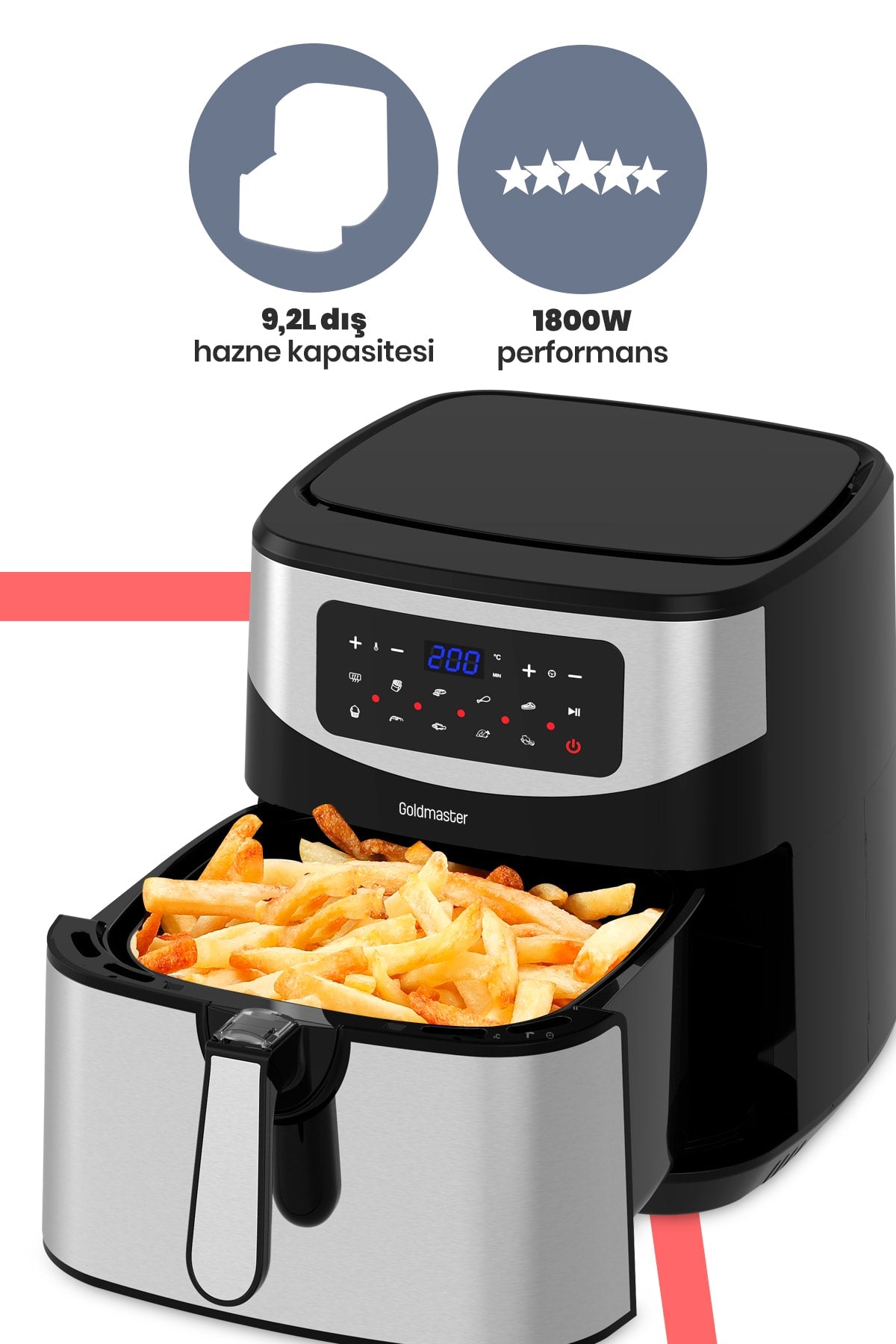 Grandchef 9.2 Litre Inox Geniş Hazneli 3xl Dokunmatik 10 Ön Ayarlı Airfryer Sıcak Hava Fritözü
